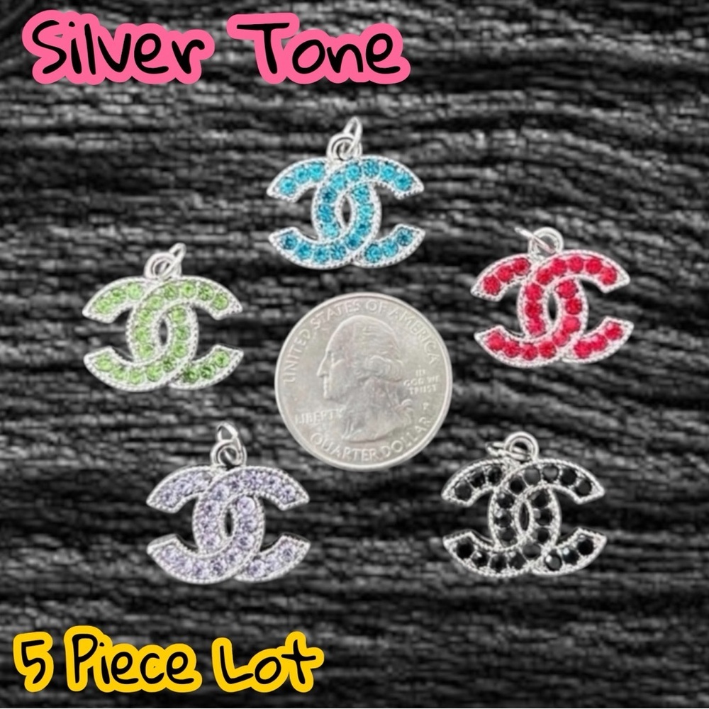 Lot Of 5 CC Silver Tone Zipper Pull Button Charms 18mm